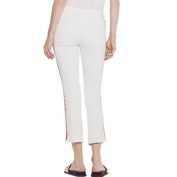 Mother Dazzler Racer Crop Jeans Womens 25 White Red Stripe Straight Crop Pant - Picture 2 of 5